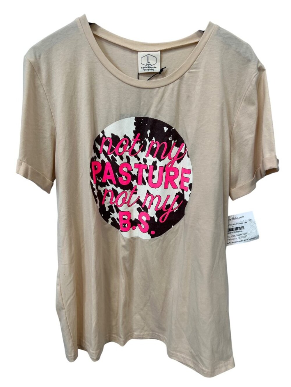 Daisy Rae Graphic Tee Large Not My Pasture Not My B.S. Shirt Crewneck Cream NEW